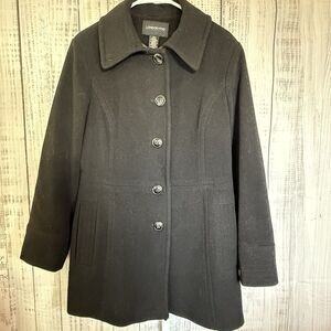London Fog Women’s XL Black Pea Coat Wool Blend Button Front